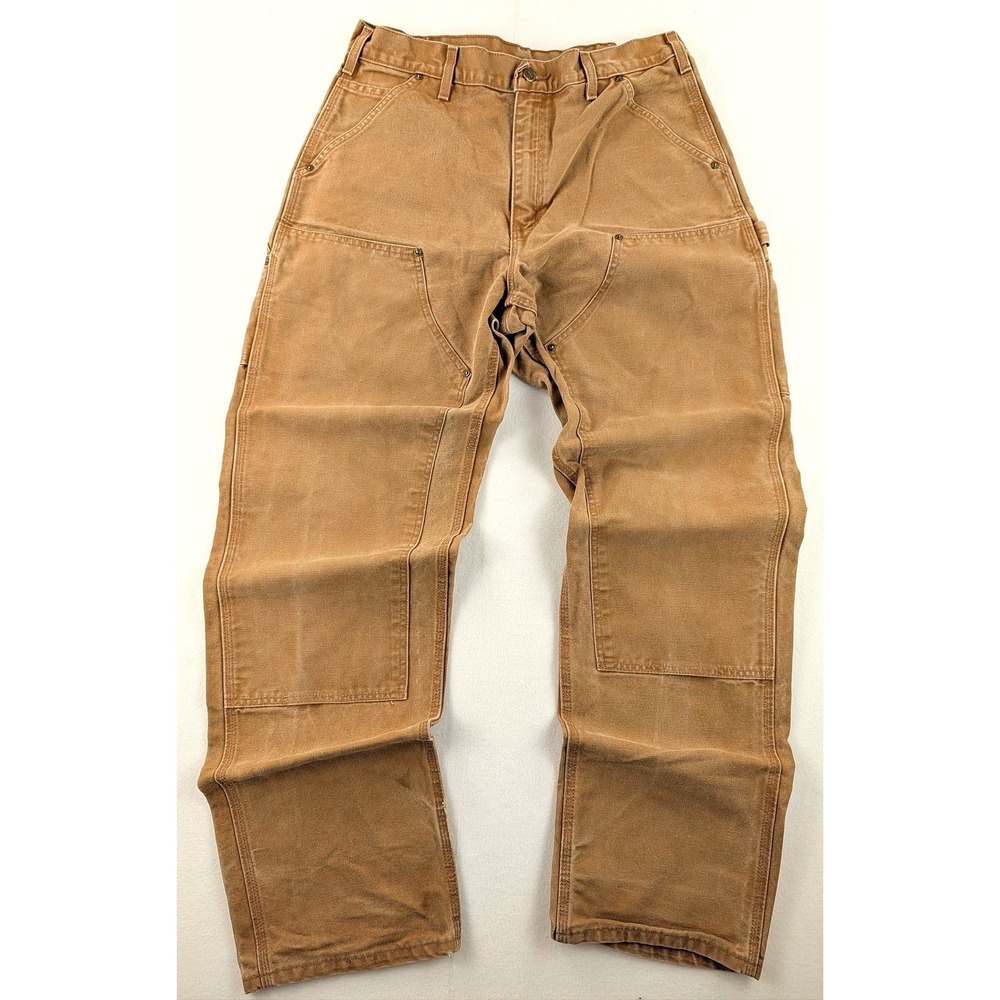 Carhartt Double Knee Logger Pants Mens 34x32 Brown Duck Canvas Carpenter Work